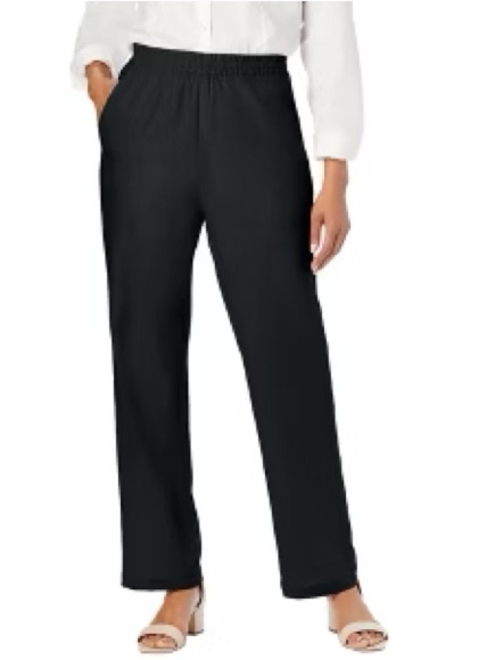 Jessica London Black Elastic Waist Linen Pants